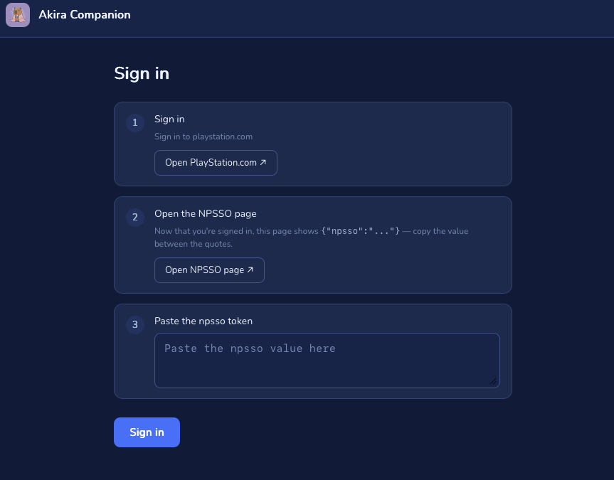 Companion sign-in (guided-paste) screen
